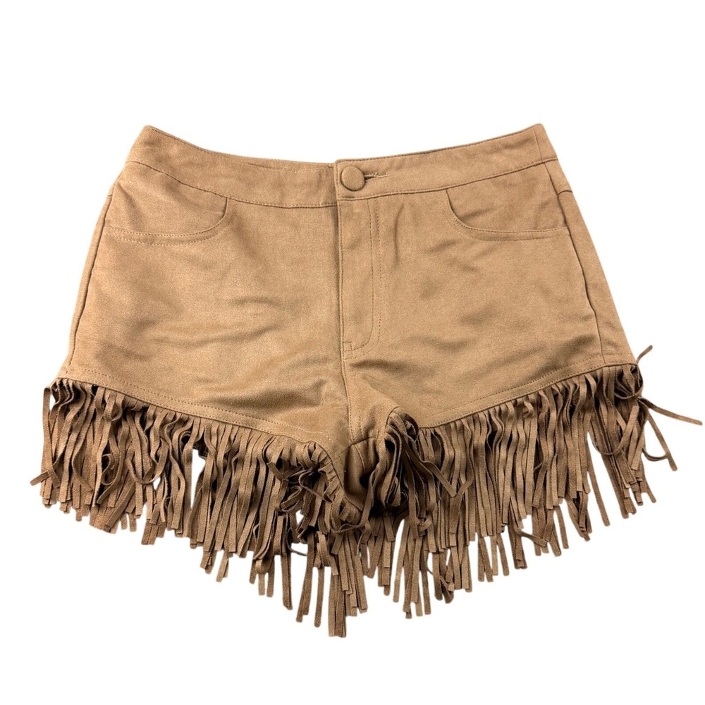 Ontwelfth Shorts Women S Tan Regular Faux Suede Fringe Western Cowgirl Bohemian